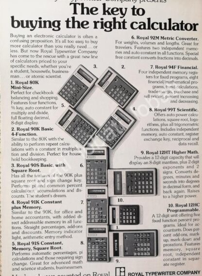 CARTEL ANTIGUO ORIGINAL DE CALCULADORAS ROYAL 1977 /258