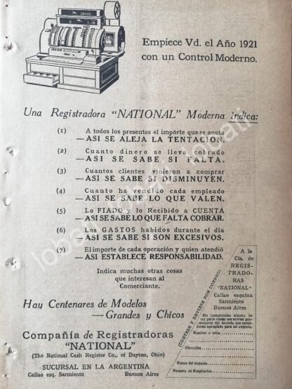 CARTEL ANTIGUO ORIGINAL DE MAQUINA REGISTRADORA NATIONAL 1921 /257 MUY RARO