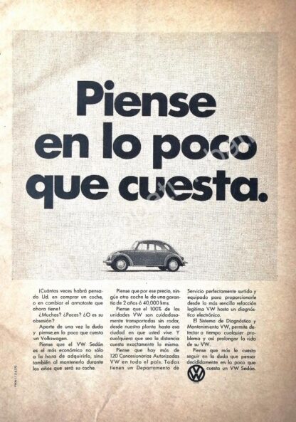 CARTEL ANTIGUO ORIGINAL DE AUTOS VOLKSWAGEN VOCHO 1972 /691