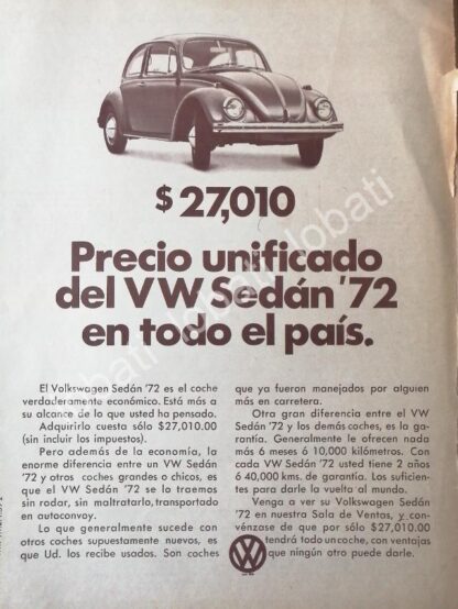 CARTEL ANTIGUO ORIGINAL DE AUTOS VOLKSWAGEN VOCHO 1972 /650