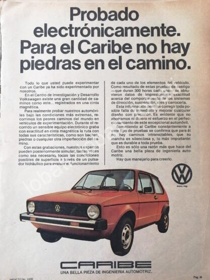 CARTEL ANTIGUO ORIGINAL DE AUTOS VOLKSWAGEN CARIBE 1978 /648