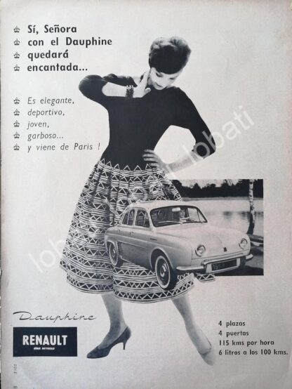 CARTEL ANTIGUO ORIGINAL DE AUTOS RENAULT DAUPHINE 1959 PRIMERA GENERACION /701