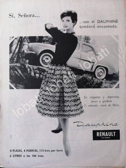 CARTEL ANTIGUO ORIGINAL DE AUTOS RENAULT DAUPHINE 1959 /698 PRIMERA GENERACION /700