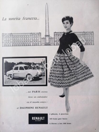 CARTEL ANTIGUO ORIGINAL DE AUTOS RENAULT DAUPHINE 1959 /698 PRIMERA GENERACION /698