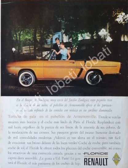 CARTEL ANTIGUO ORIGINAL DE AUTOS RENAULT FLORIDE (CARAVELLE) 1959 /697 /RARO