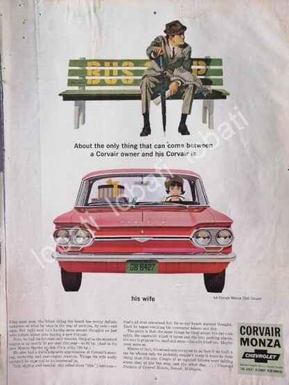 CARTEL ANTIGUO ORIGINAL DE AUTOS CHEVROLET CORVAIR MONZA 1964 / 837