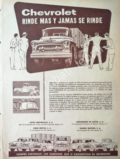 CARTEL ANTIGUO ORIGINAL DE CAMIONETAS CHEVROLET 1955 / 822