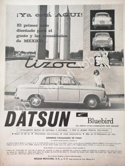 CARTEL ANTIGUO ORIGINAL DE AUTOS NISSAN DATSUN BLUEBIRD 1960 / 810