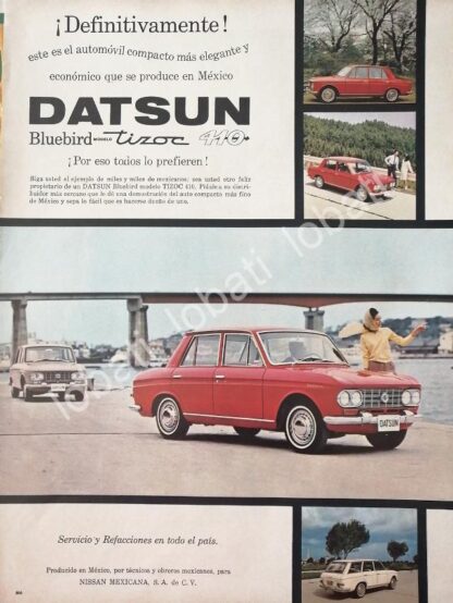 CARTEL ANTIGUO ORIGINAL DE AUTOS NISSAN DATSUN BLUEBIRD TIZOC 410 1964 / 809