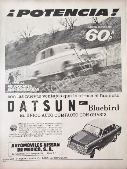 CARTEL ANTIGUO ORIGINAL DE AUTOS NISSAN DATSUN BLUEBIRD 1961 / 805