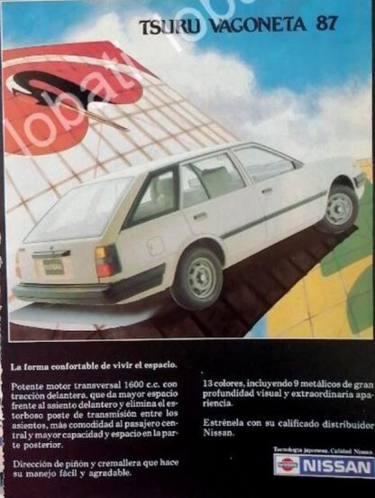 CARTEL ANTIGUO ORIGINAL DE MINI AFICHE AUTOS NISSAN TSURU VAGONETA 1987 / 795