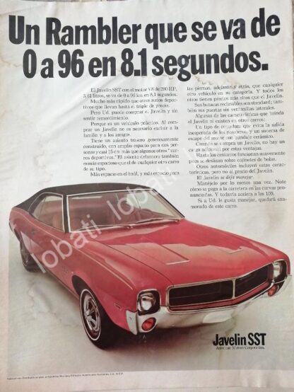 CARTEL ANTIGUO ORIGINAL DE AUTOS AMERICAN JAVELIN SST 1967/ 784 RARO