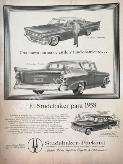 CARTEL ANTIGUO ORIGINAL DE AUTOS STUDEBAKER PRESIDENT Y COMMANDER 1958 / 773