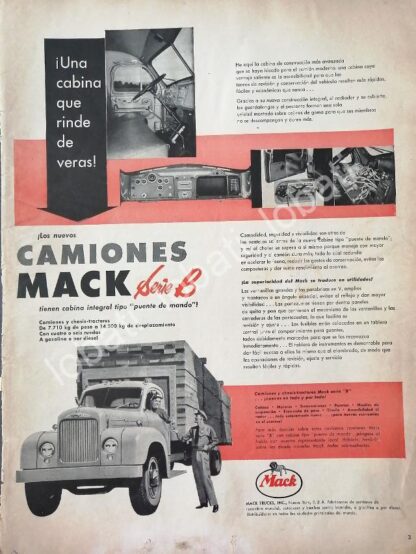 CARTEL ANTIGUO ORIGINAL DE CAMION TRAILER MACK SERIE B 1953 / 761