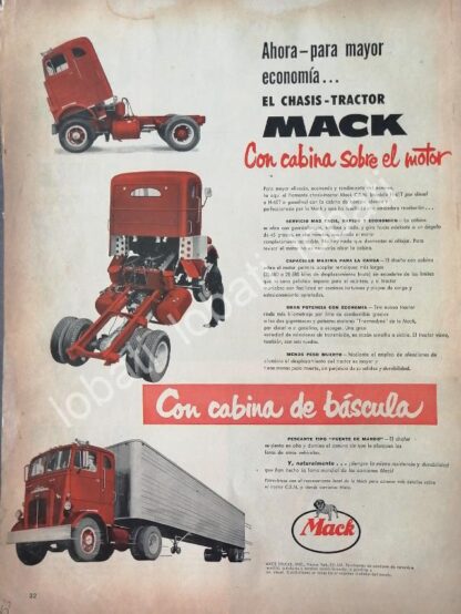 CARTEL ANTIGUO ORIGINAL DE CAMION TRAILER MACK H60-T 1953 / 760