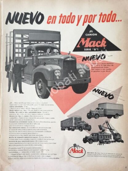 CARTEL ANTIGUO ORIGINAL DE CAMION TRAILER MACK SERIE B 1953 / 759