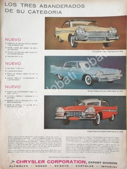 CARTEL ANTIGUO ORIGINAL DE AUTOS CHRYSLER DE SOTO DIPLOMAT Y MAS 1958 /752 (DESOTO)