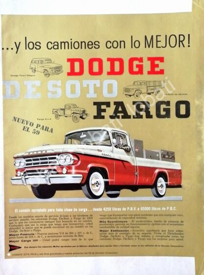 CARTEL ANTIGUO ORIGINAL DE AUTOS. PICKUP FARGO 1959 /751