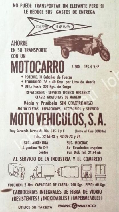 CARTEL ANTIGUO ORIGINAL DE MOTOCICLETAS ISLO MOTOCARRO 1960s /33