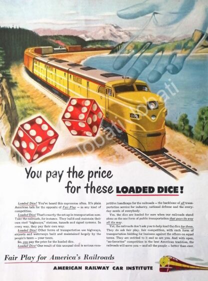 CARTEL ANTIGUO ORIGINAL DE SEC DE TURISMO DE U.S.A. TREN AMERICAN RAILWAY CAR INSTITUTE 1950