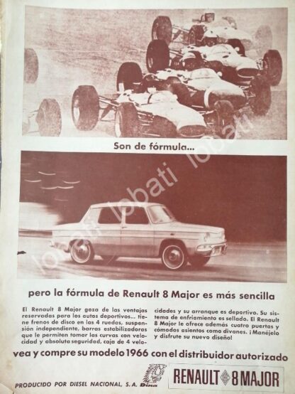 CARTEL ANTIGUO ORIGINAL DE AUTOS RENAULT -DINA 8 MAJOR 1966 / 740