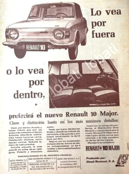 CARTEL ANTIGUO ORIGINAL DE AUTOS RENAULT 10 MAJOR 1966 / 739