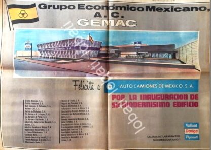 CARTEL ANTIGUO ORIGINAL DE INAUGURAN AGENCIA DE AUTOS. AUTO CAMIONES DE MEXICO S.A 1969 / 735