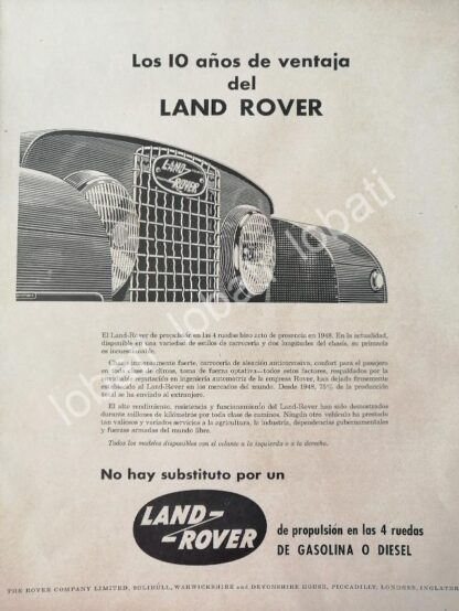 CARTEL ANTIGUO ORIGINAL DE DE AUTOS LAND ROVER 1958 / 732