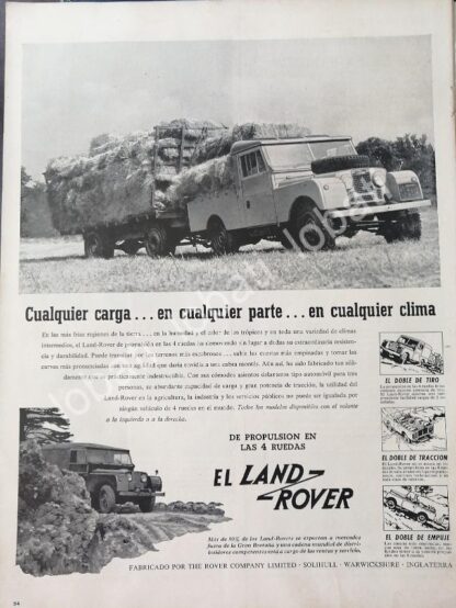 CARTEL ANTIGUO ORIGINAL DE DE AUTOS LAND ROVER 1957 / 729