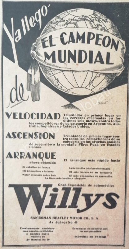 CARTEL ANTIGUO ORIGINAL DE AFICHE DE AUTOS WILLYS 1931/ 727