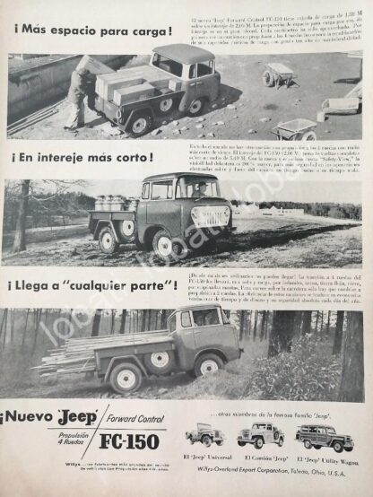 CARTEL ANTIGUO ORIGINAL DE AUTOS Y CAMIONES WILLYS JEEP FC-150 1957 / 725