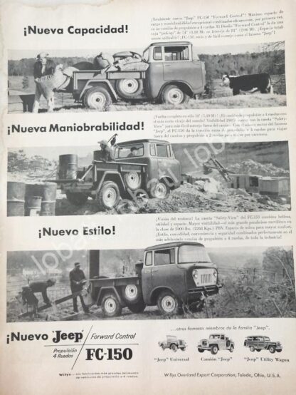 CARTEL ANTIGUO ORIGINAL DE AUTOS Y CAMIONES WILLYS JEEP FC-150 1957 / 724