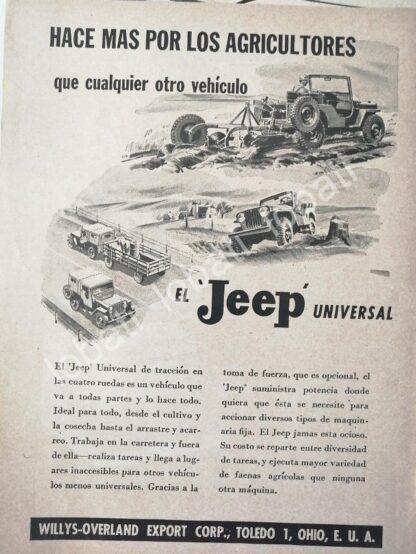 CARTEL ANTIGUO ORIGINAL DE MINI CARTEL AUTOS JEEP UNIVERSAL 1950s / 720