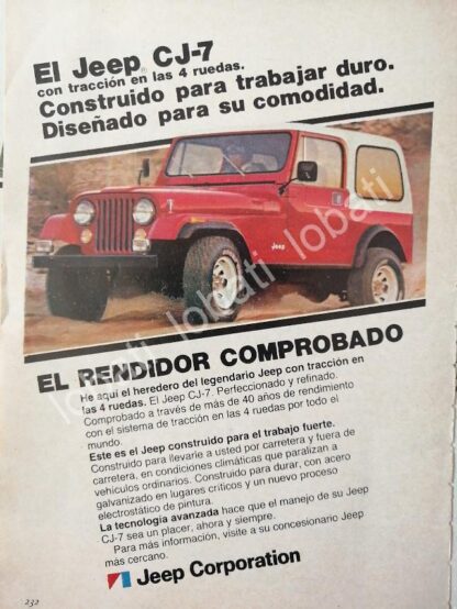 CARTEL ANTIGUO ORIGINAL DE MINI CARTEL AUTOS. WILLIS JEEP CJ-7 1982 / 717