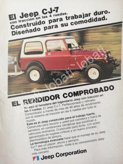 CARTEL ANTIGUO ORIGINAL DE MINI CARTEL AUTOS. WILLIS JEEP CJ-7 1982 / 716