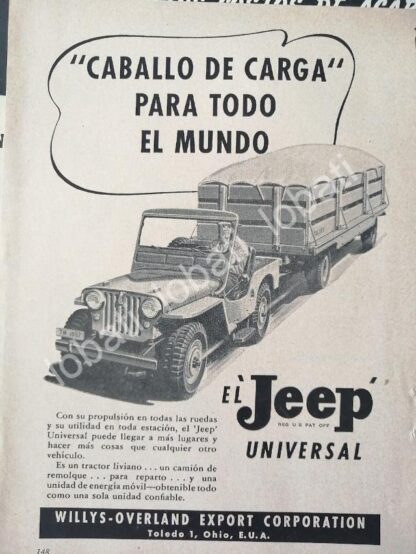 CARTEL ANTIGUO ORIGINAL DE MINI CARTEL AUTOS. WILLIS JEEP 1950s / 715