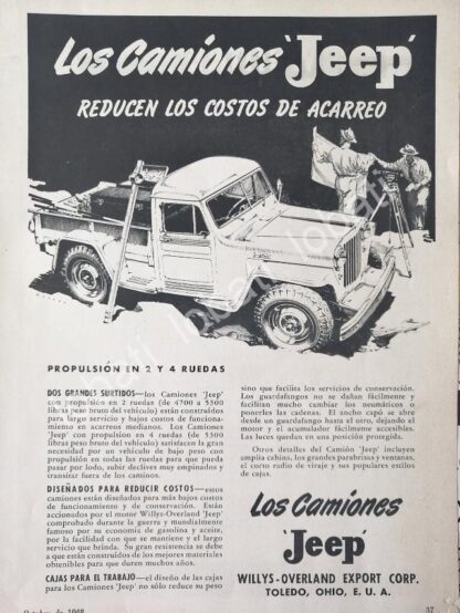 CARTEL ANTIGUO ORIGINAL DE AUTOS. CAMIONETA PICKUP WILLYS JEEP 1948 / 712