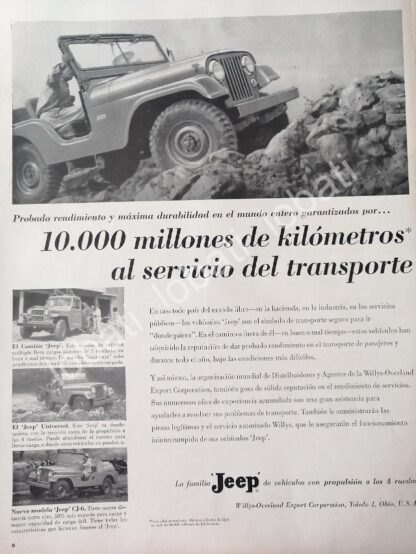 CARTEL ANTIGUO ORIGINAL DE AUTOS WILLYS JEEP UNIVERSAL CJ-5 1953 / 711