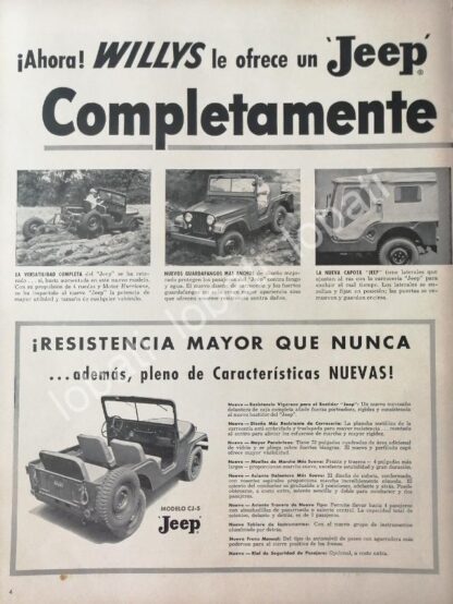 CARTEL ANTIGUO ORIGINAL DE AUTOS WILLYS JEEP UNIVERSAL CJ-5 1953 / 709