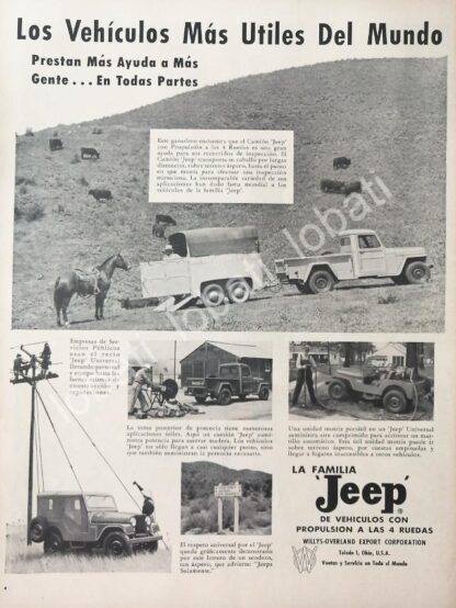 CARTEL ANTIGUO ORIGINAL DE MINI CARTEL AUTOS WILLYS JEEP 1953 / 706