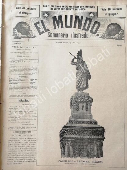 PORTADA ANTIGUA ORIGINAL  1894 MONUMENTO A CUAUHTEMOC /LDM