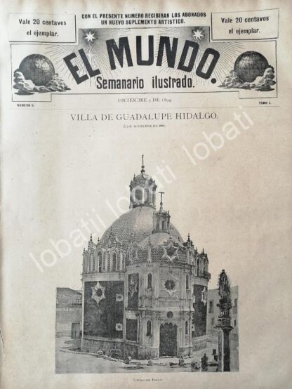 PORTADA ANTIGUA ORIGINAL  CAPILLA DEL POCITO, VILLA DE GUADALUPE DIC. 1894 /RLG