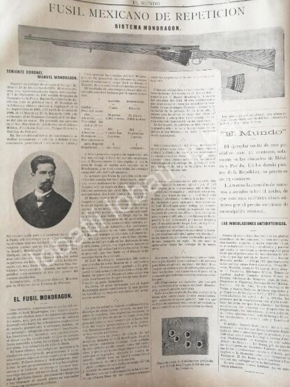 CARTEL ANTIGUO ORIGINAL DE EL CORONEL MANUEL MONDRAGON Y SU FUSIL 1894 Y MAS /MLT