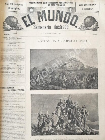 CARTEL ANTIGUO ORIGINAL DE ASCENCION AL VOLCAN POPOCATEPETL 1894 /ALPINISMO /LDM