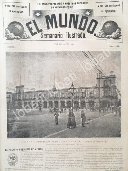 PORTADA ANTIGUA ORIGINAL  1895 PALACIO MUNICIPAL MEXICO D.F / LDM