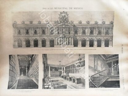 GRABADO ANTIGUO 1895 EL PALACIO MUNICIPAL DE MEXICO D.F /LDM