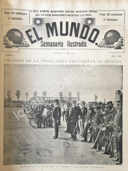 CARTEL ANTIGUO ORIGINAL DE PORFIRIO DIAZ INSPECCIONA EJERCICIOS DE ARTILLERIA EN SAN LAZARO 1895 /MLT