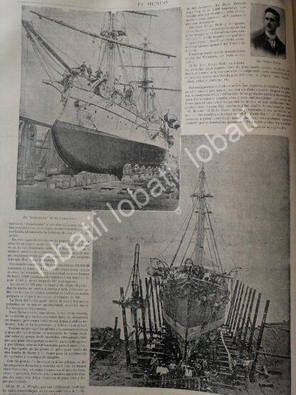 CARTEL ANTIGUO ORIGINAL DE BARCOS DE GUERRA EL DEMOCRATA Y EL ZARAGOZA EN SONORA 1895 / MLT - Imagen 3