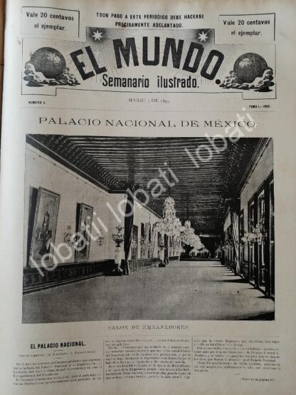 CARTEL ANTIGUO ORIGINAL DE PALACIO NACIONAL 1895 MEXICO D.F / LDM