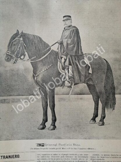 GRABADO ANTIGUO 1895 GENERAL. PORFIRIO DIAZ A CABALLO - Imagen 2